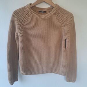 Quince Womens Medium 100% Organic Cotton Fisherman Crew Sweater Camel Slim Fit